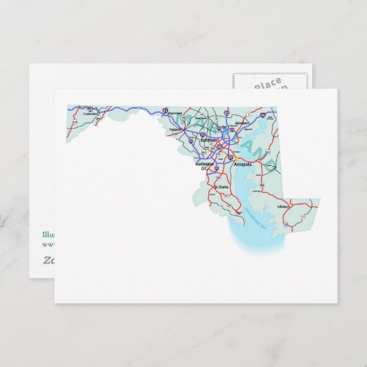 Maryland Interstate Map Postcard Postkarte (Vorne/Hinten)