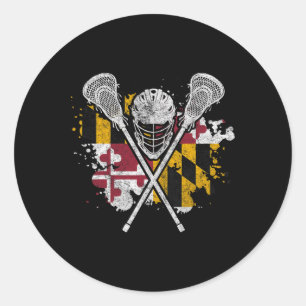 Maryland Lacrosse Lover T-Shirt Maryland Flag Fami Runder Aufkleber