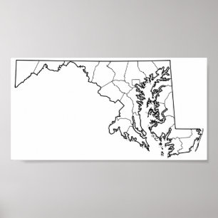 Maryland Landkreises Blank Kontur Map Poster