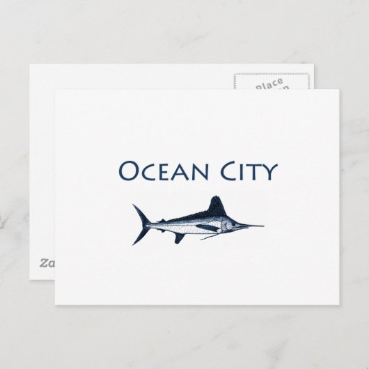 Maryland-Logo von Ocean City (weißes Marlin) Postkarte (Vorne/Hinten)