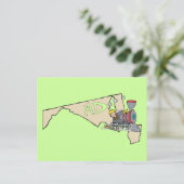 Maryland MD Map & Locomotive Cartoon Art Motto Postkarte (Stehend Vorderseite)
