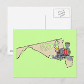 Maryland MD Map & Locomotive Cartoon Art Motto Postkarte (Vorne/Hinten)