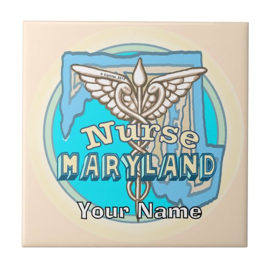 Maryland Nurse Caduceus Tile Fliese (Vorderseite)