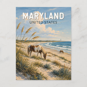 Maryland Pferd Illustration Reise Kunst Vintage Postkarte