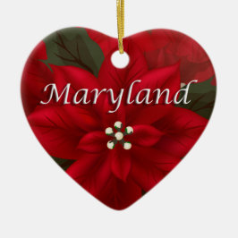 Maryland Red Poinsettia Herz Keepake Ornament