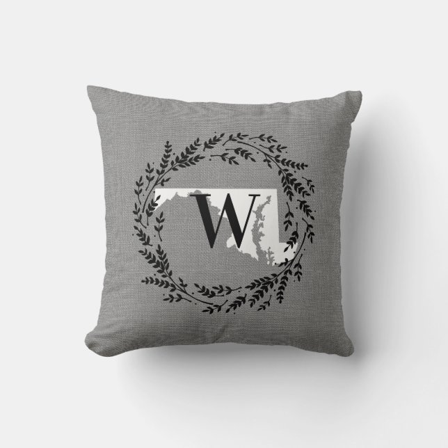 Maryland Rustic Wreath Monogram Throw Kissen (Vorderseite)