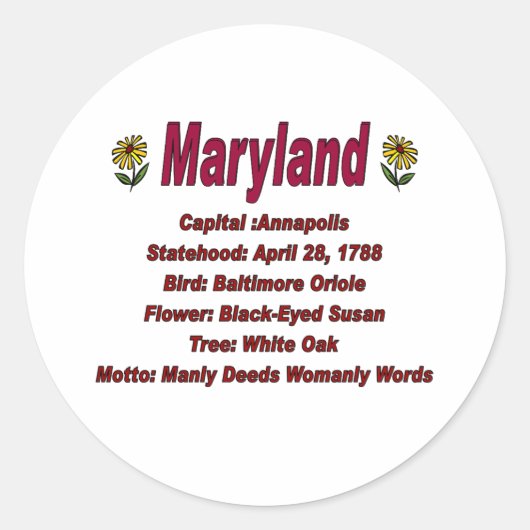 Maryland Staat Info Sticker (Vorderseite)