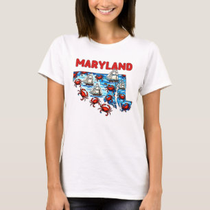 Maryland Staat Kontur Tattoo Style T-Shirt