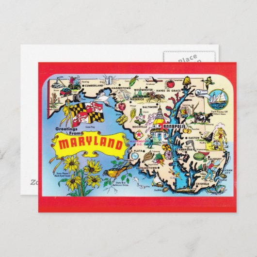 Maryland Staat Map Postcard Postkarte (Vorne/Hinten)
