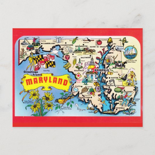 Maryland Staat Map Postcard Postkarte (Vorderseite)