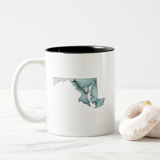 Maryland Staat Map Wasserfarbe Zweifarbige Tasse (Mit Donut)