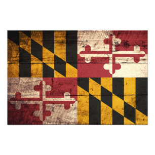 Maryland-Staats-Flagge auf altem hölzernem Korn Fotodruck