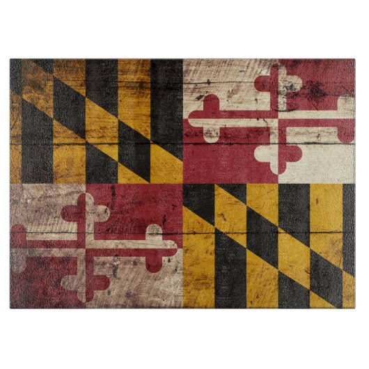 Maryland-Staats-Flagge auf altem hölzernem Korn Schneidebrett (Vorderseite)