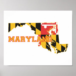 Maryland State Flag and Map Poster