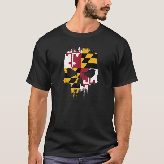 Maryland State Flag Skull MD State Pride Grunge Sk T-Shirt (Vorderseite)
