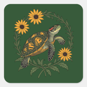Maryland Terrapin und Black Eyed Susan Blumen Quadratischer Aufkleber