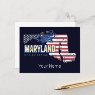 Maryland Vereinigte Staaten Retro-Staatskarte Vint Feiertagspostkarte