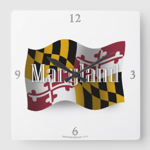 Maryland Waving Flag Quadratische Wanduhr
