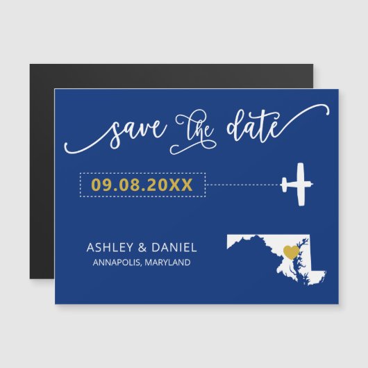 Maryland Wedding Save the Date Card, Map Magneteinladung (Vorne/Hinten)