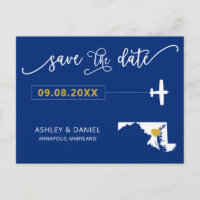 Maryland Wedding Save the Date Map Postcard
