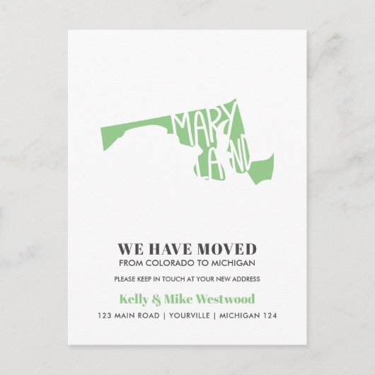 MARYLAND Wir haben neue Adresse Neue Zuhause versc Postkarte (Vorderseite)