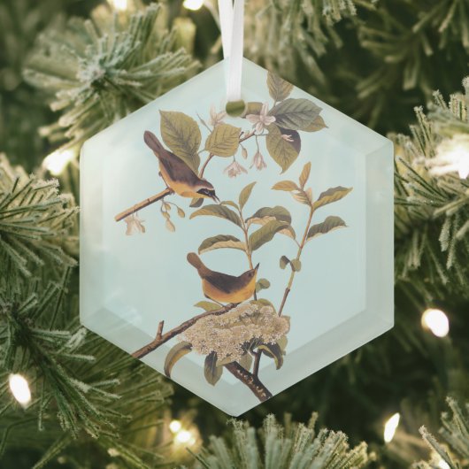 Maryland Yellowthroat Audubon Birds mit Blume Ornament Aus Glas (Insitu)