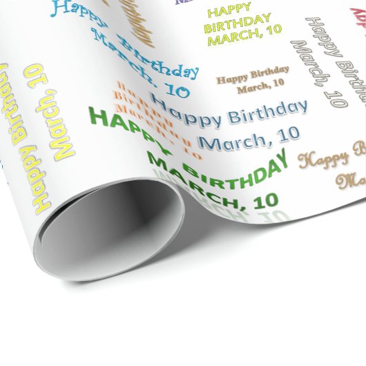 März, 10 Geburtstag Geschenkpapier (Rolleneckpunkt)
