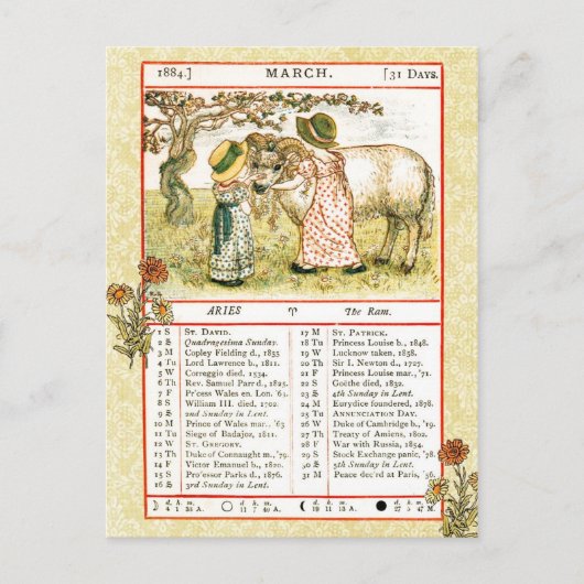 März 1884 Almanac. Aries, der Ram Postkarte (Vorderseite)