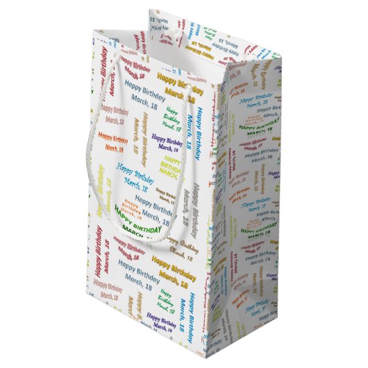 März, 18 Geburtstagsgeschenktasche Kleine Geschenktüte (Rückseite Schrägansicht)