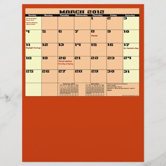 März. 2012 Kalender 13 Monat Mehrzweck-Flyer. Flyer (Vorne)