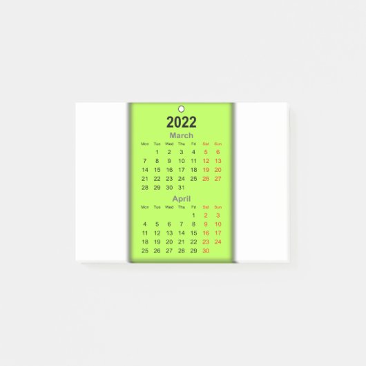 März 2022 Kalendertag April Post-it Klebezettel (Vorderseite)