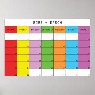 März 2025 Farbtage Kalenderplaner Poster