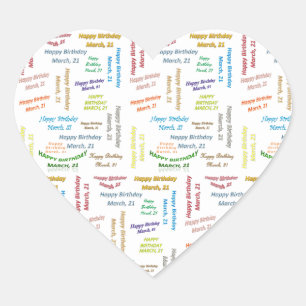 März, 21 Geburtstagsaufkleber Herz-Aufkleber