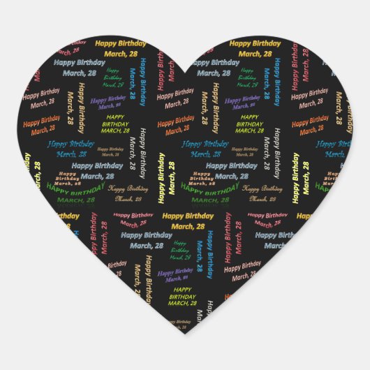 März, 28 Geburtstagsaufkleber Herz-Aufkleber (Vorderseite)