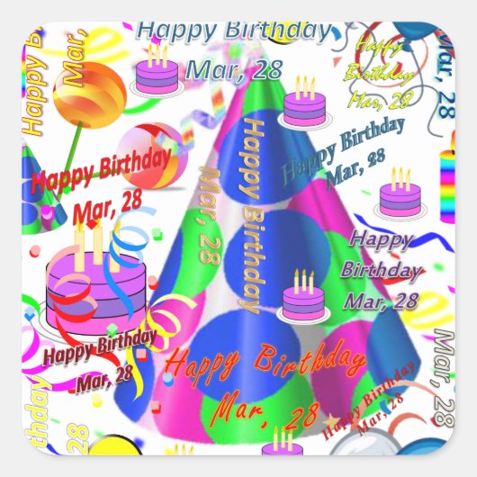 März, 28 Kindergeburtstag Stickers (Vorderseite)