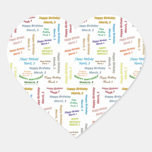 März, 3 Geburtstagsaufkleber Herz-Aufkleber (Vorderseite)