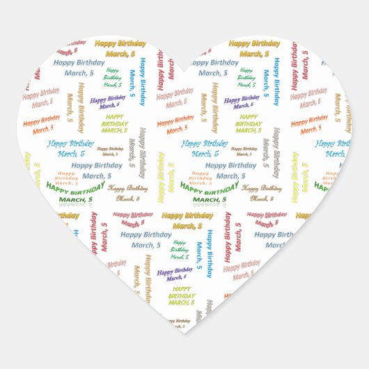 März, 5 Geburtstagsaufkleber Herz-Aufkleber (Vorderseite)