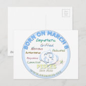 März 8. Geburtstag - Fische Postkarte (Vorne/Hinten)