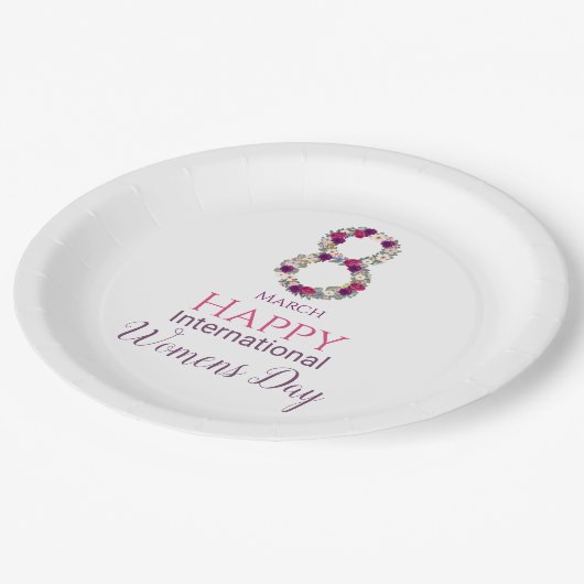 März 8 Internationaler Frauentag Pappteller (Schrägansicht)