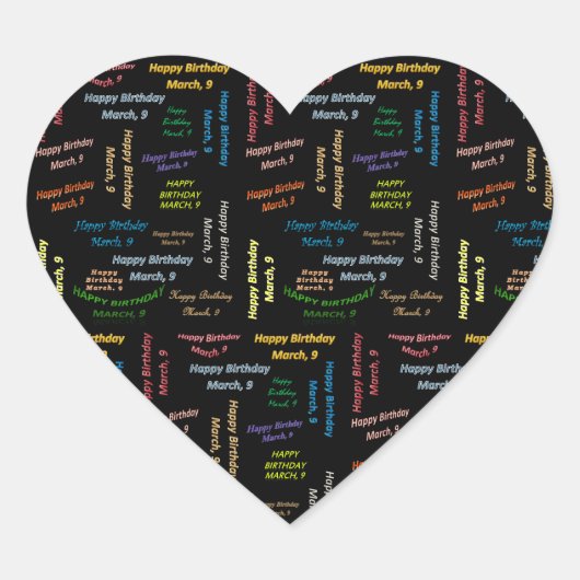 März, 9 Geburtstagsaufkleber Herz-Aufkleber (Vorderseite)