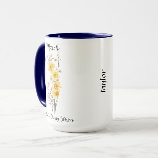 März Birth Blume Daffodil and Cherry Blossom Tasse (Vorderseite Links)