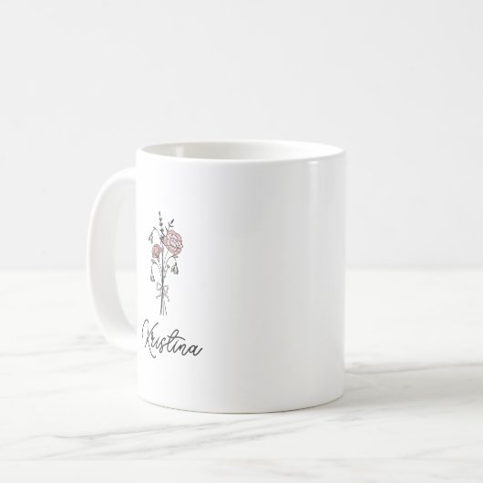 März Birth Blume & Eleganter Skriptname Kaffeetasse (Vorderseite Links)