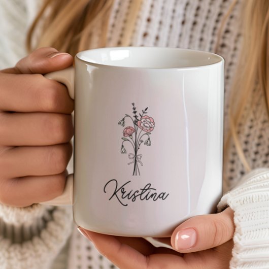 März Birth Blume & Eleganter Skriptname Kaffeetasse