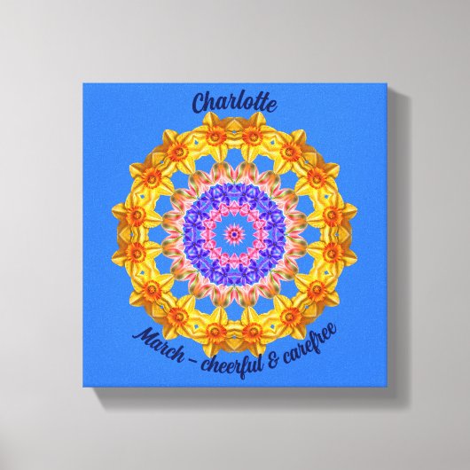 März Birth Blume Personalisiert Mandala Zen Art Leinwanddruck (Vorderseite)