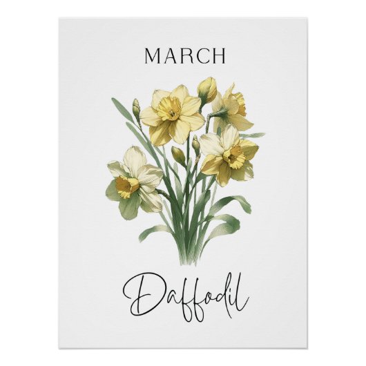 März Birth Month Daffodil Floral Poster (Vorderseite)
