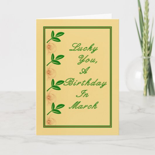 März Birthday Green & Gold Card Karte (Vorderseite)