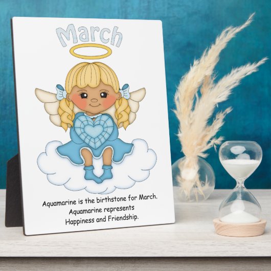 März Birthstone Angel Blonde Plaque Fotoplatte (Seite)