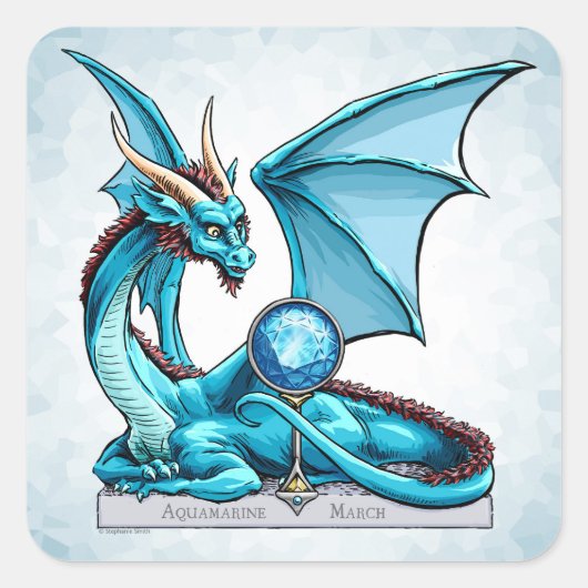 März Birthstone Drache: Aquamarine Quadratischer Aufkleber (Vorderseite)