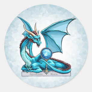 März Birthstone Drache: Aquamarine Runder Aufkleber