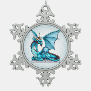 März Birthstone Drache: Aquamarine Schneeflocken Zinn-Ornament